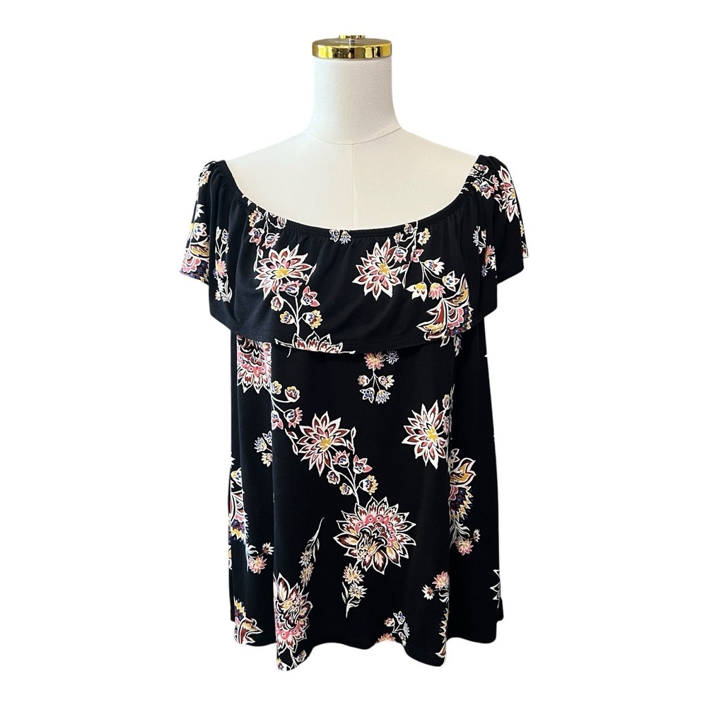 Old Navy Blouse Womens Off Shoulder Blouse XL Top Black Floral